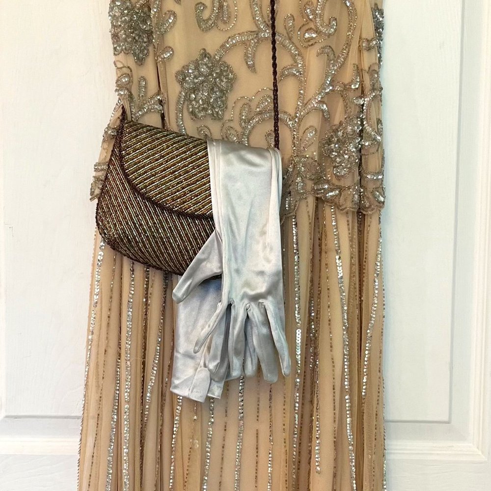 Vintage, Beaded, and Sequined Dress with accessories!